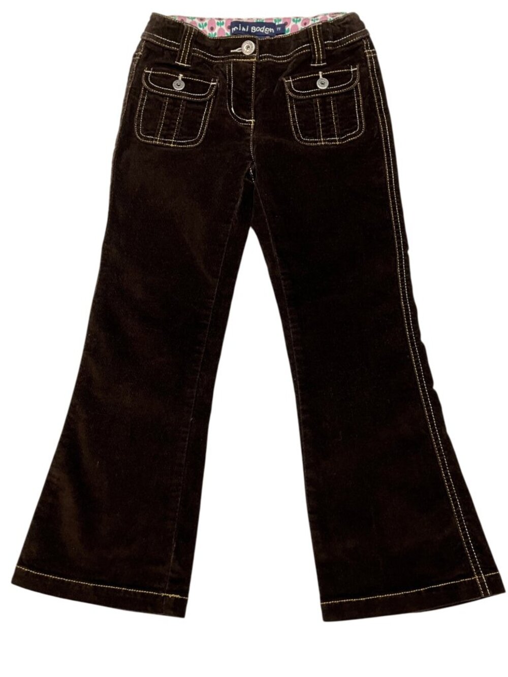 Mini Boden Girls Cord Velour Pant 7Y Brown Flare Leg